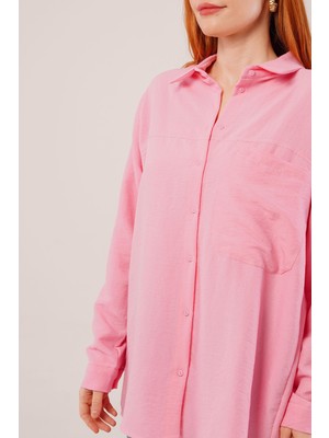 Livizmir Moda Salaş Kesim Cepli Pembe Gömlek