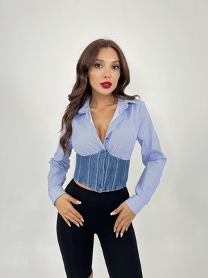 Livizmir Moda 6963 Gömlek-Mavi Beyaz Çizgili