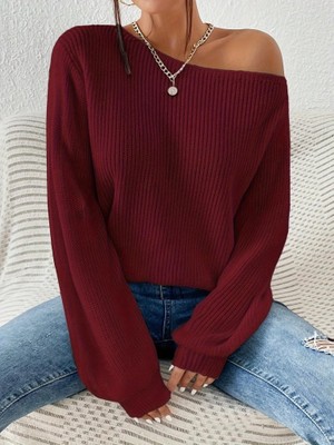 Livizmir Moda Kadın Uzun Kollu Tek Omuzu Açık Detaylı Triko Bluz