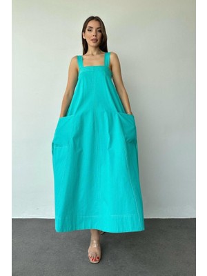 Livizmir Moda Mint Askılı Cepli Elbise