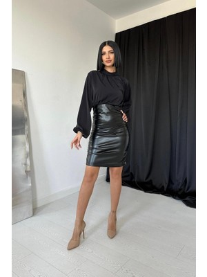 Livizmir Moda Siyah Deri Elbise