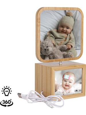 Feyza Design Ahşap Dönen LED Işıklı Kare Fotoğraf Çerçevesi
