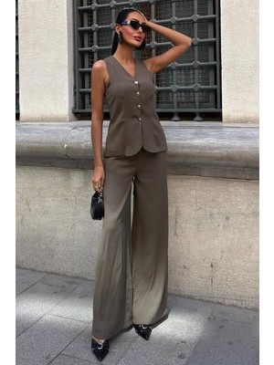Livizmir Moda Arkası Bağcıklı Yelek Plazza Pantolon Modal Takım 10202-08