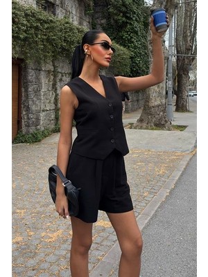 Livizmir Moda Yelek Şort Flamlı Keten Takım 10133-17