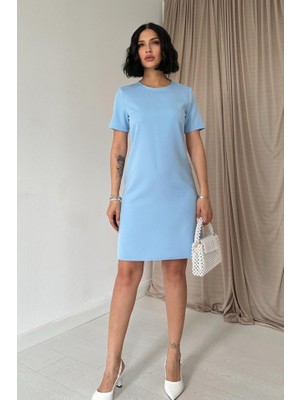 Livizmir Moda Mavi Kısa Kol Atlas Mini Elbise