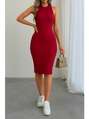 Livizmir Moda Kadın Omuzlardan Açık Bisiklet Yaka Janjan Krep Elbise