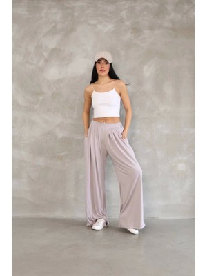 Livizmir Moda Osy Modal Yumuşak Dokulu Kumaş Boru Paça Salaş Eşofman - Bej