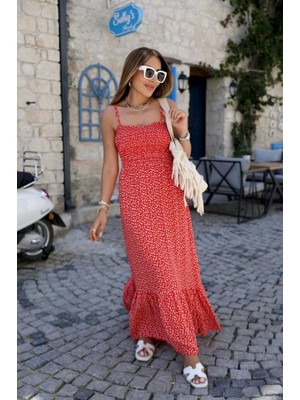 Livizmir Moda Kırmızı Eteği Fırfırlı Elbise