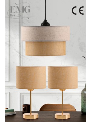 Feyza Design 3'lü Avize ve Abajur Üstü Komodin Seti, Şık ve Modern Dekorasyon