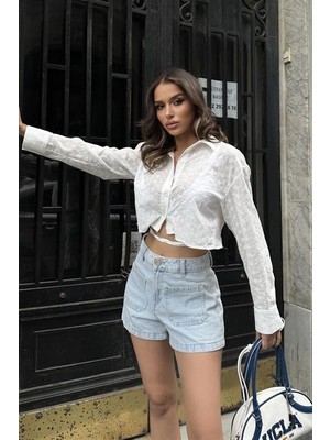 Livizmir Moda Kristen Sırt Dekolte Crop Gömlek 3253-08