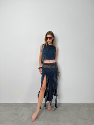 Livizmir Moda Fırfır Detay Denim Bluz