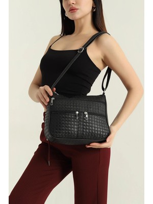 Clodi Matrix Serisi - Weaver Noir Çok Bölmeli Örgü Dokulu Omuz Çantası