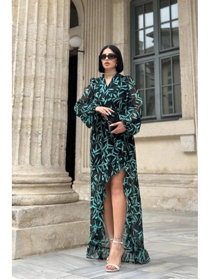 Livizmir Moda Desenli Desenli Fırfırlı Elbise