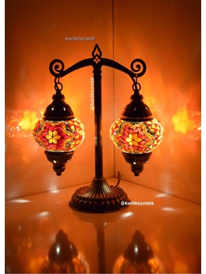 Feyza Design Dekoratif Mozaik Masa Lambası, Şık ve Renkli Abajur, Ev ve Ofis Dekoru