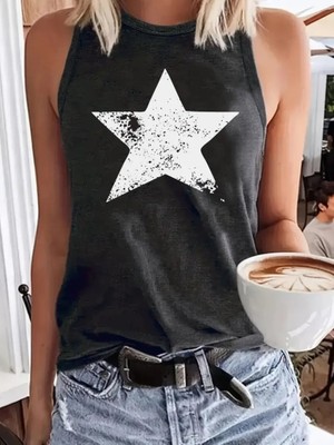 Livizmir Moda Kadın Askılı Yuvarlak Yaka Yıldız Desenli Süprem Bluz