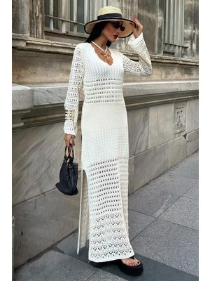 Livizmir Moda Ajur Detaylı Ispanyol Kol Elbise 2840