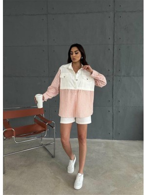 Livizmir Moda Gabardin Şort - Gabardin - Çizgili Keten Garnili Ceket Takım - Orange