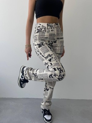 Livizmir Moda Novıne Gazete Desenli Pantolon