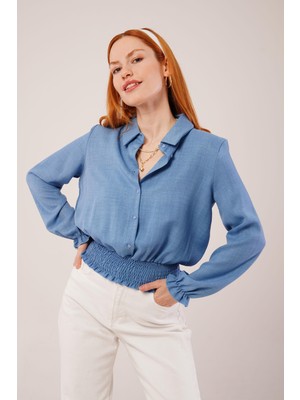 Livizmir Moda Bel ve Bilek Lastikli Mavi Bluz