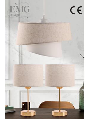 Feyza Design Şık Kumaş Manolya Modern Tekli Avize ve 2'li Abajur Seti