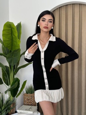 Livizmir Moda Bochum Inci Düğmeli Mini Elbise