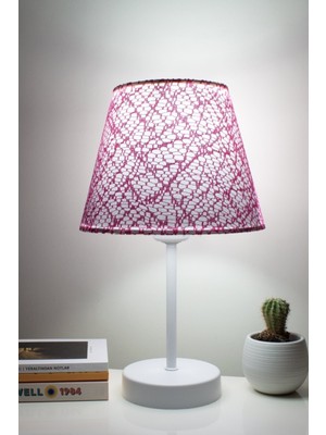 Feyza Design Pembe Dantelli Modern Yatak Odası Abajur Beyaz Ayaklı Şık Tasarım