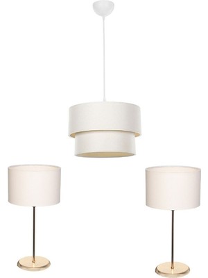 Feyza Design Şık 3'lü Avize ve Komodin Üstü Abajur Seti, Modern ve Zarif Tasarım