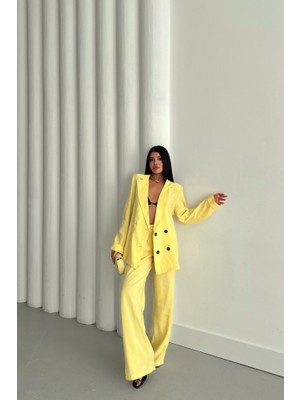 Livizmir Moda Modal 4 Düğme Astarsız Ceket - Pantolon Takım - Sarı