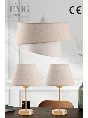 Feyza Design Modern Kumaş Manolya Avize ve Abajur Seti, Şık ve Şık Aydınlatma