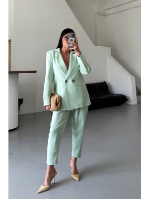 Livizmir Moda Keten Ceket - Pantolon Takım - Mint