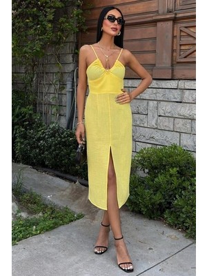 Livizmir Moda Göğsü Aksesuarlı Önü Yırtmaçlı Elbise 2899