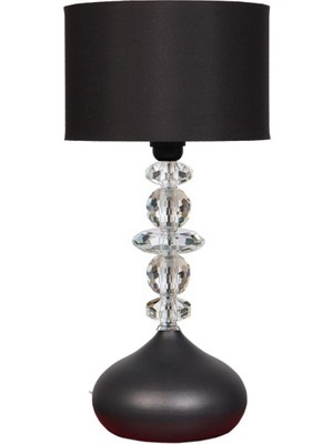 Feyza Design Şık Elpis Masa Abajuru, Kristal Taş Detaylı ve Kumaş Başlıklı Tasarım