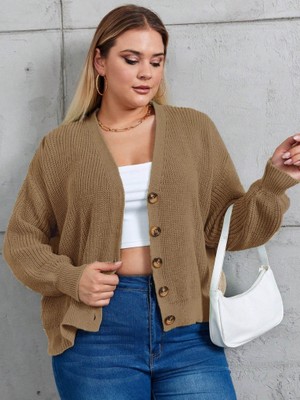 Livizmir Moda Kadın Beş Düğme Büyük Beden Triko Hırka