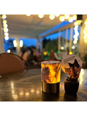 Feyza Design Şarjlı Mermer Masa Lambası, Şık ve Modern Tasarım, Hafif ve Taşınabilir