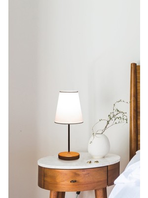 Feyza Design Ahşap Tabanlı Beyaz Şapkalı Masa Lambası, Modern ve Şık Tasarım