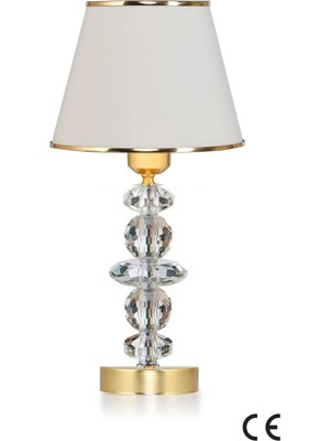 Feyza Design Şık Gold Kaplama Kristal Masa Abajuru, Zarif ve Parıltılı Tasarım