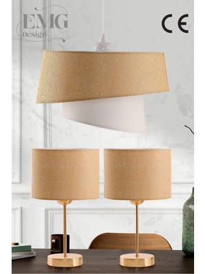 Feyza Design Modern Kumaş Manolya Avize ve Abajur Seti, Şık ve Zarif Aydınlatma