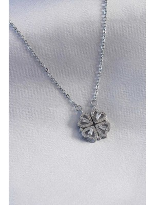 Shopwave 316L Çelik Gümüş Renk Açılır Yonca Model Kadın Kolye