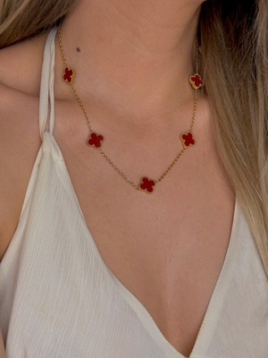 Youes Jewelry 316L Çelik Kadın Kolye Bordo Gold Çift Taraflı