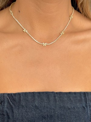 Youes Jewelry Çelik Dönmeyen Su Yolu Kolye Zirkon Taşlı Choker