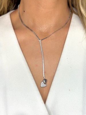 Youes Jewelry Çelik Zirkon Taşlı Su Yolu Y Kadın Kolye Gümüş Renk