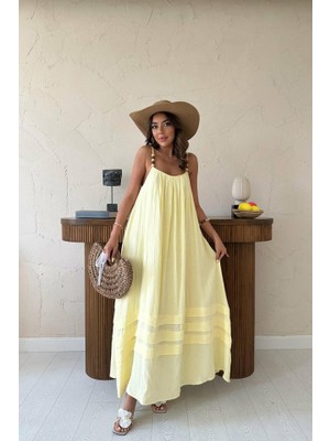 Livizmir Moda Sarı Askılı Müslin Elbise