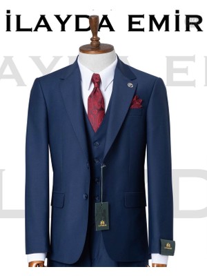 İlayda Emir Blazer, Kırlangıç Yaka, Slım Fıt,erkek Takım Elbise, Koyu Mavi