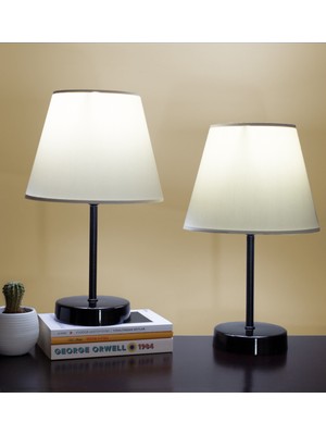 Feyza Design Modern Siyah Ayaklı Abajur Çiftli Masa Lambası