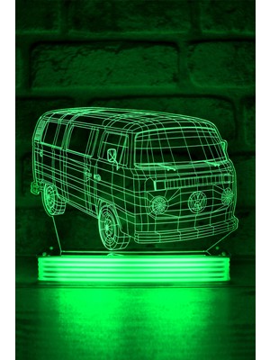 Feyza Design Mini Vw Klasik Minibüs 3D Dekoratif Lamba, Şık ve Renkli Tasarım