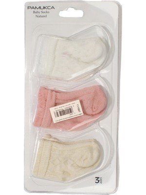 Bebegen Pembe Beyaz Ekru Örgü Desenli 3'lü Çorap 0-6 Ay