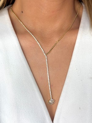 Youes Jewelry Çelik Zirkon Taşlı Su Yolu Y Kadın Kolye Gold 14K Renk