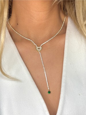 Youes Jewelry Çelik Zirkon Taşlı Su Yolu Y Kadın Kolye Gold 14K Renk