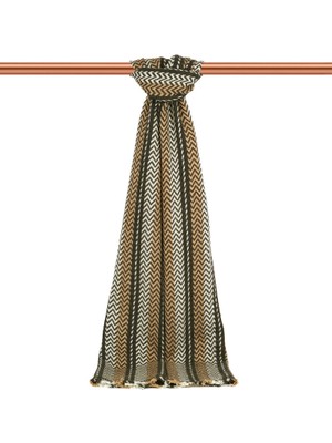 Bursa İpek Füme Bej Desenli Dar Yün Kaşkol