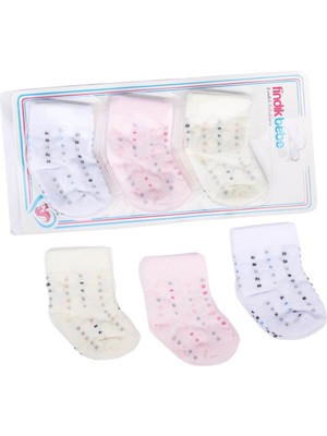 Bebegen Pembe Beyaz Ekru Puanlı Desenli 3'lü Çorap 0-6 Ay